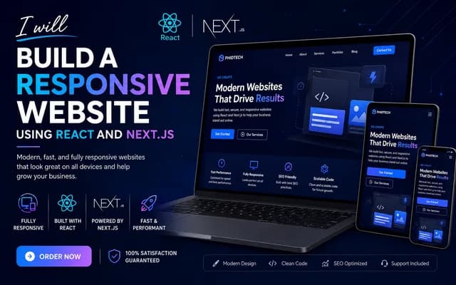 I will build a responsive website using React and Next.js